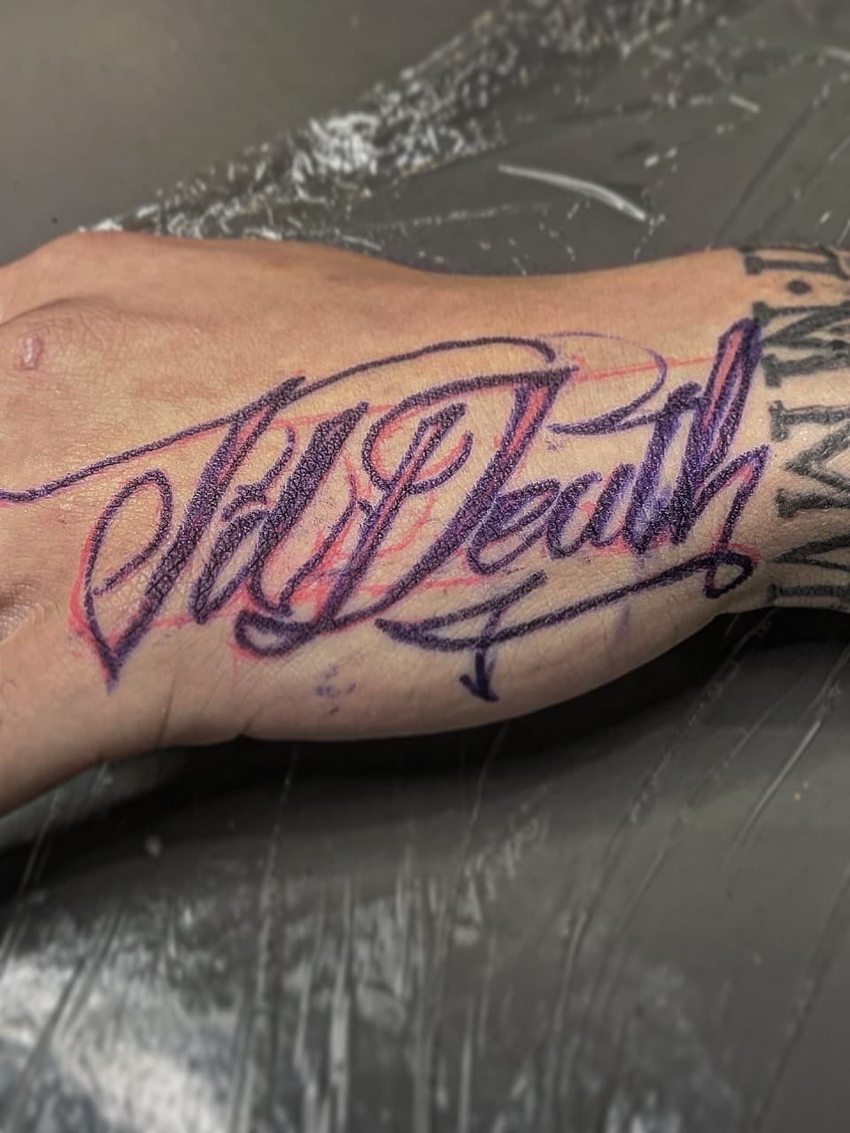 Lettering + Script words tattoo on Hand by Tattoos_By_Kev_TBK on TattMe