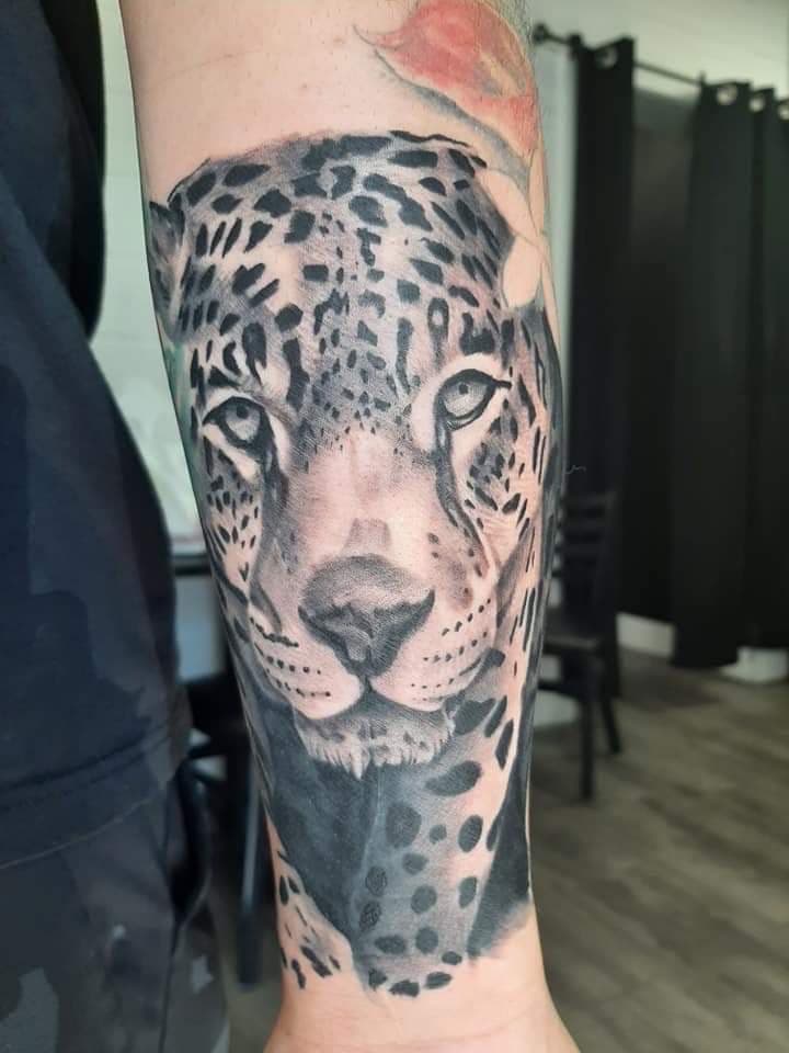 Realism + Black & Grey jaguar tattoo on Forearm by Tattoos_By_Kev_TBK on TattMe
