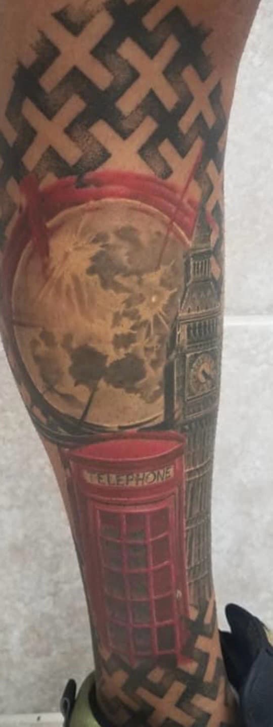 Realism + Color moon tattoo on Calf by Tattoos_By_Kev_TBK on TattMe