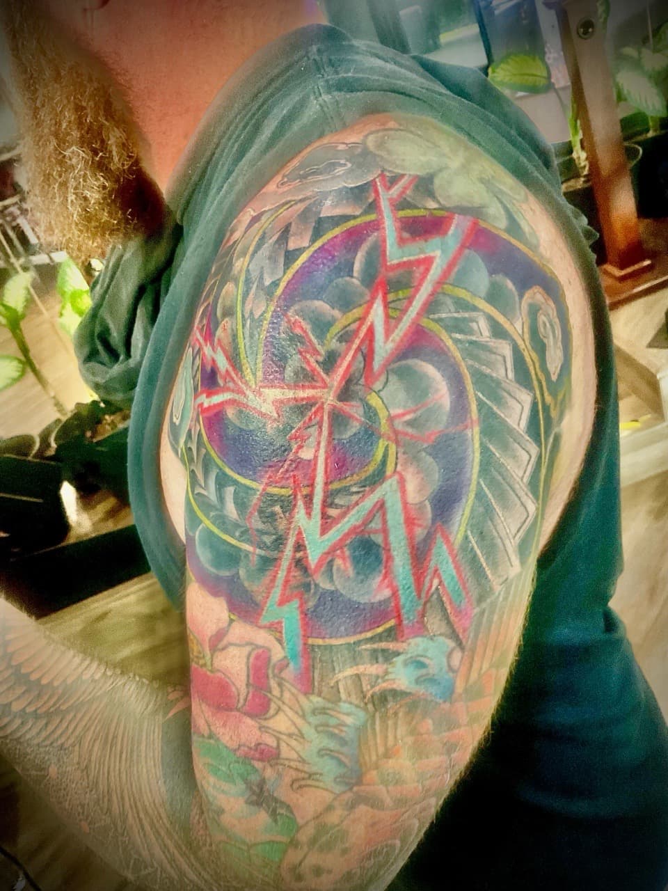 New School + Color lightning tattoo on Full Sleeve by Tattoos_By_Kev_TBK on TattMe