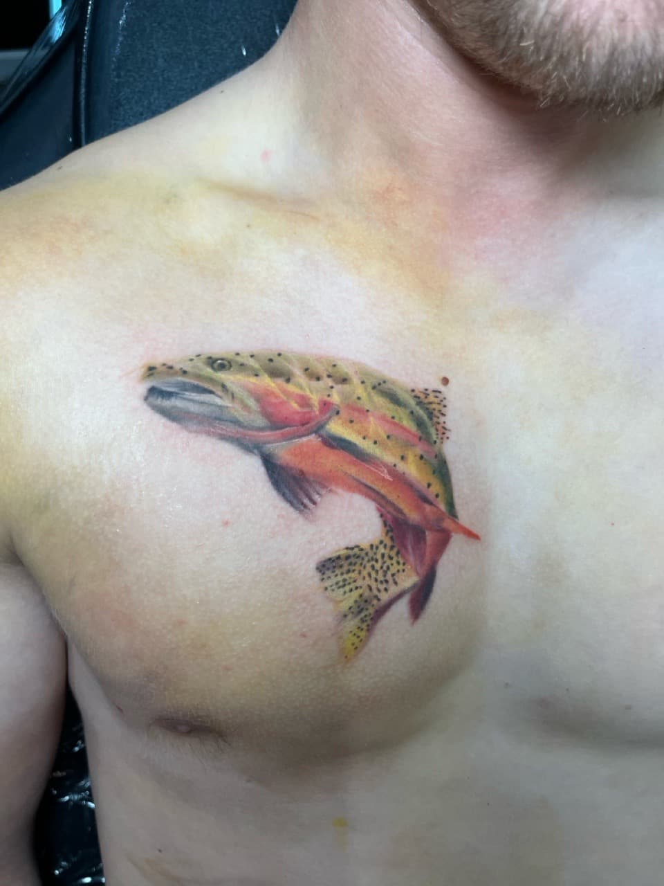 Color + Realism fish tattoo on Chest by Tattoos_By_Kev_TBK on TattMe