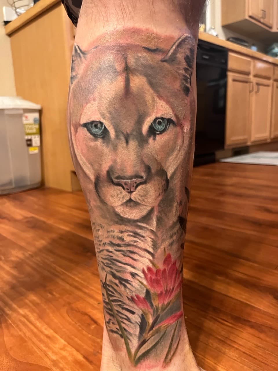 Realism + Color cougar tattoo on Calf by Tattoos_By_Kev_TBK on TattMe