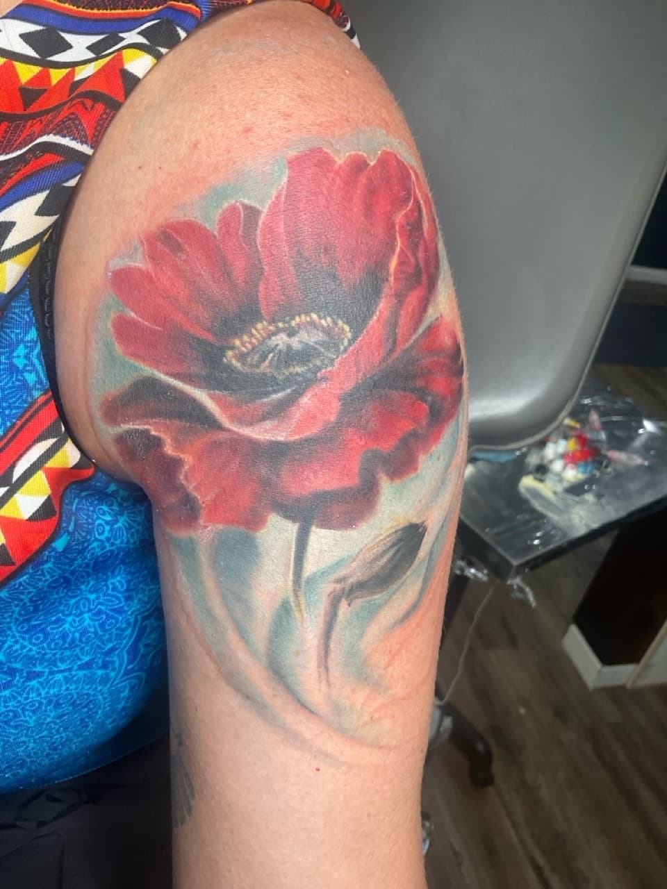 Floral + Realism poppy tattoo on Upper Arm by Tattoos_By_Kev_TBK on TattMe