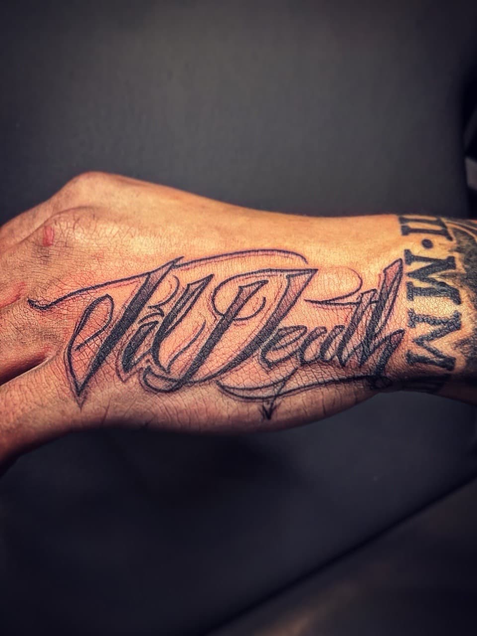 Lettering + Script phrase tattoo on Hand by Tattoos_By_Kev_TBK on TattMe