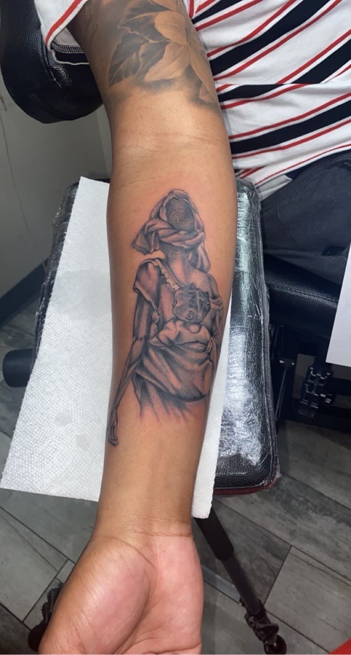 Black & Grey + Illustrative woman tattoo on Forearm by KD_INKORPORATED on TattMe