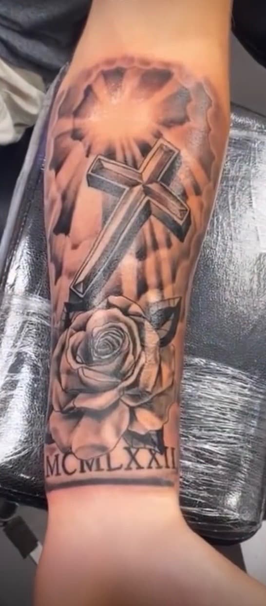Black & Grey + Realism cross tattoo on Forearm by KD_INKORPORATED on TattMe