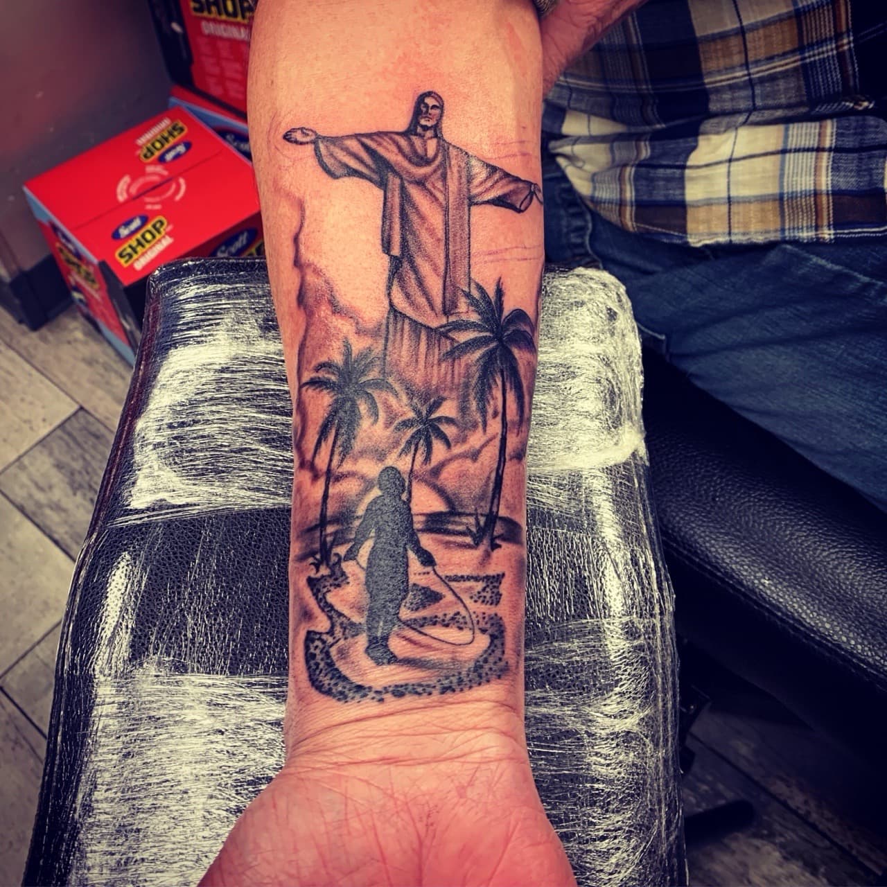 Black & Grey + Illustrative christ the redeemer tattoo on Forearm by KD_INKORPORATED on TattMe