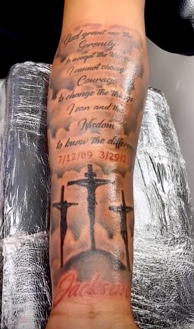 Lettering + Black & Grey crosses tattoo on Forearm by KD_INKORPORATED on TattMe