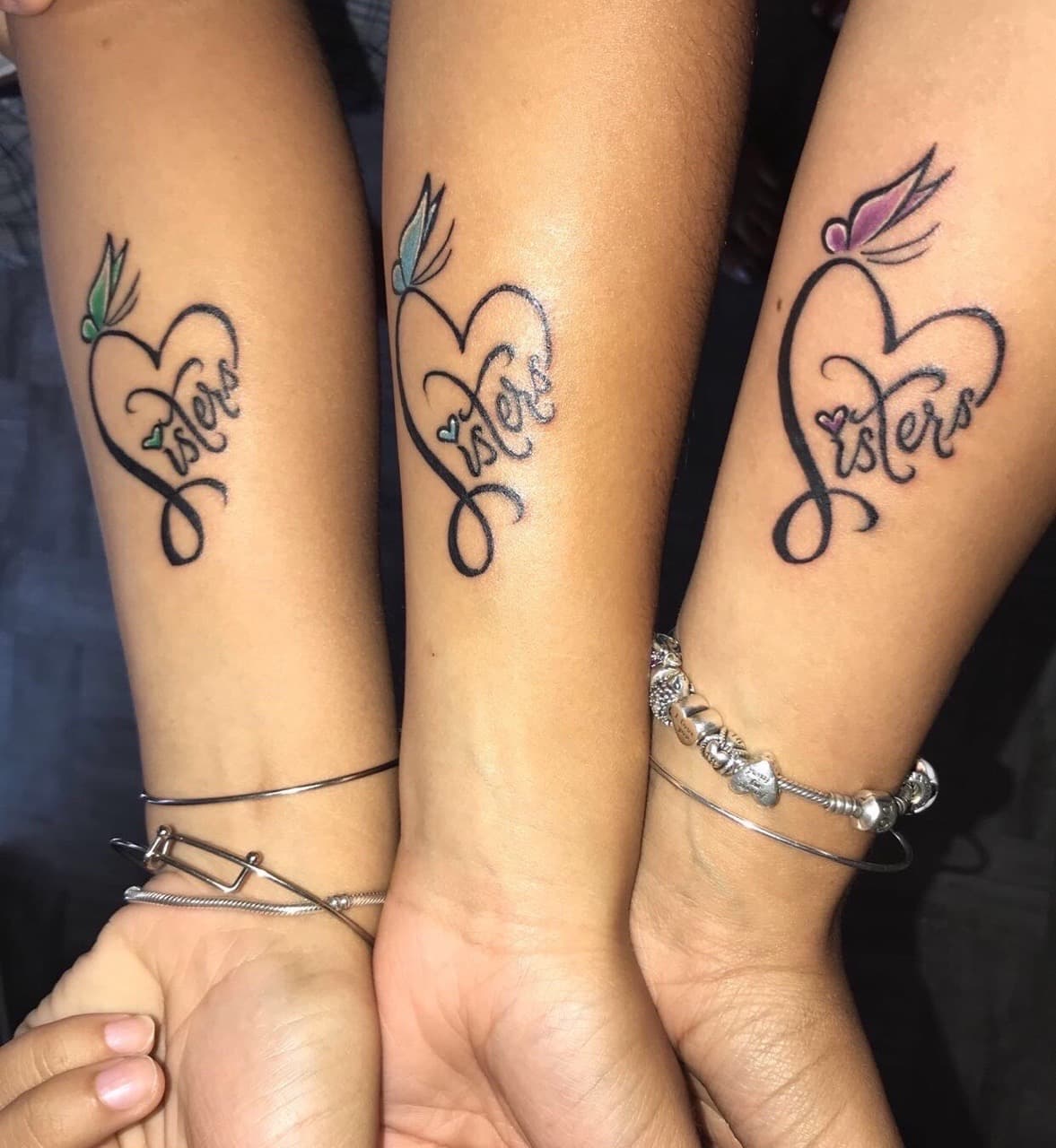 Script + Fine Line sisters tattoo on Forearm by KD_INKORPORATED on TattMe