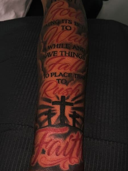Lettering + Script crosses tattoo on Forearm by KD_INKORPORATED on TattMe