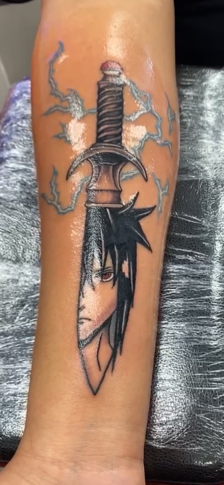 Anime + Pop Culture sword tattoo on Forearm by KD_INKORPORATED on TattMe