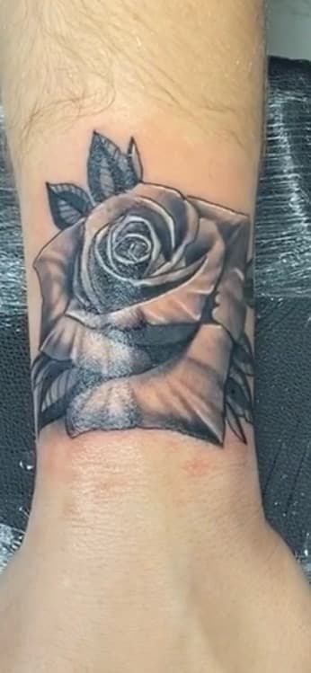Black & Grey + Floral rose tattoo on Wrist by KD_INKORPORATED on TattMe