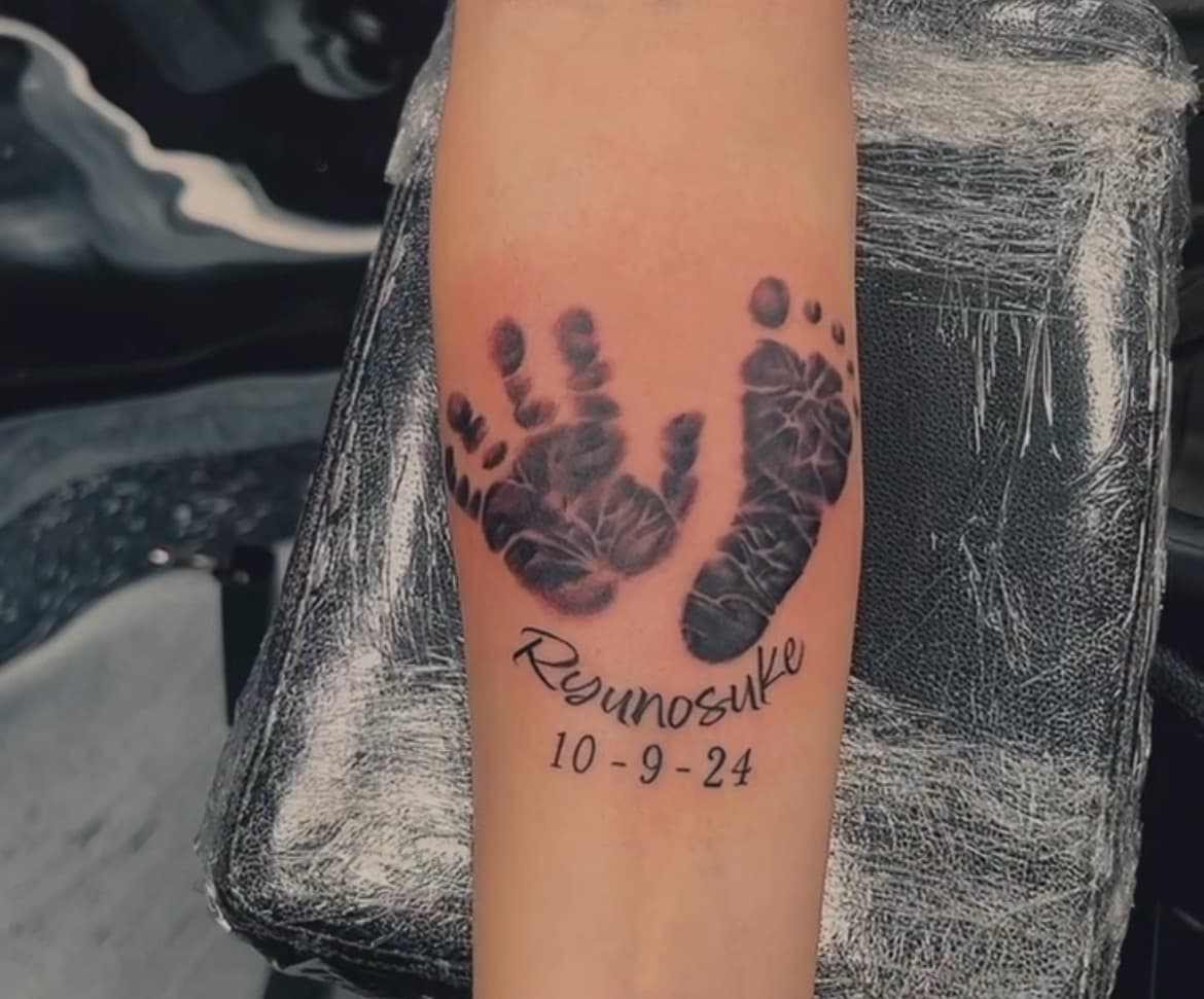 Black & Grey + Lettering handprint tattoo on Forearm by KD_INKORPORATED on TattMe