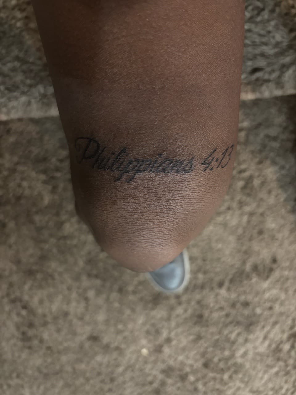 Lettering + Script scripture tattoo on Knee by inkedbylilm on TattMe