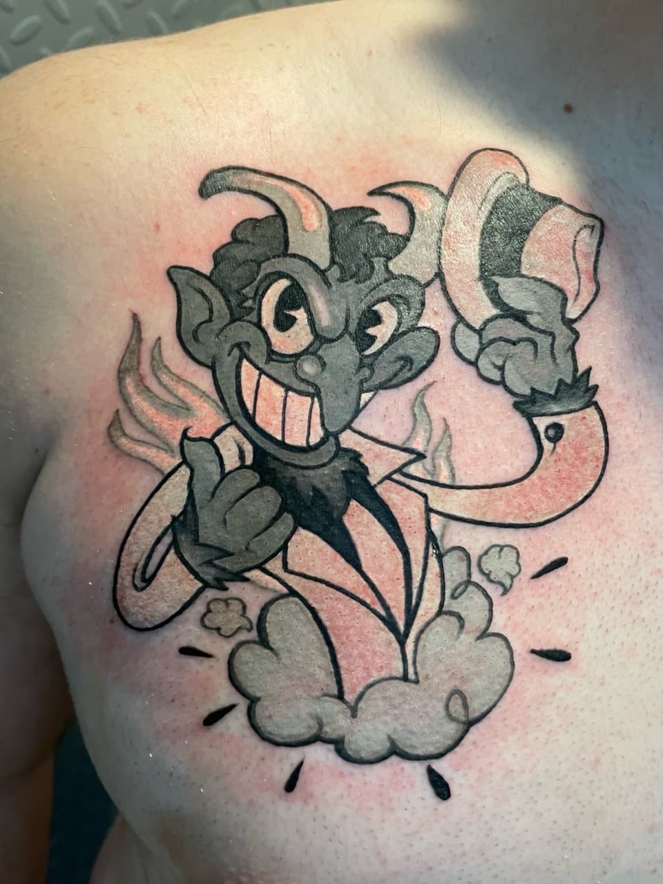 Cartoon + Illustrative devil tattoo on Chest by Inksworth on TattMe