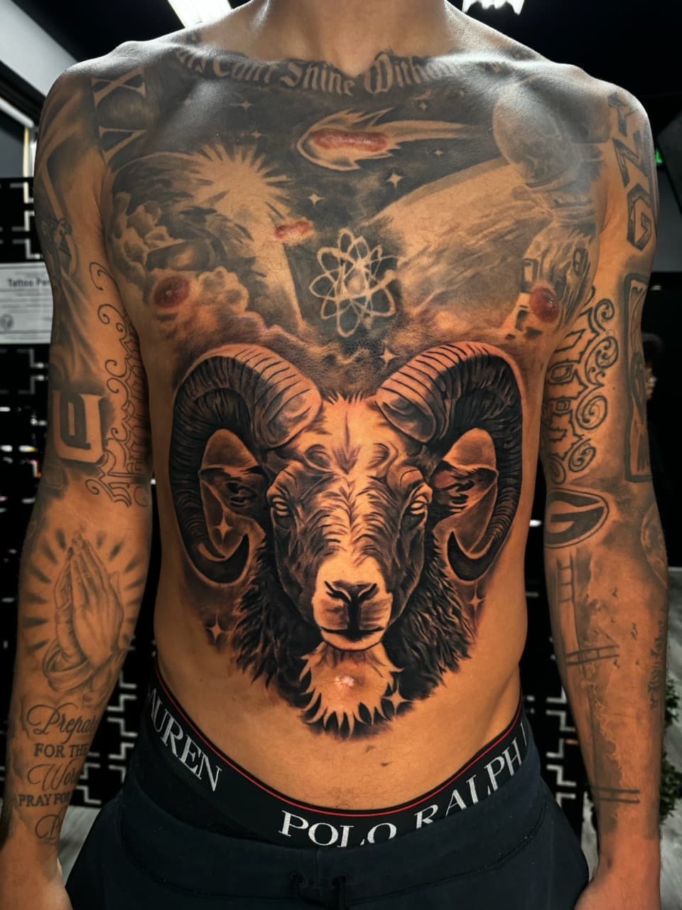 Black & Grey + Realism ram tattoo on Chest by Upside_Tattoo on TattMe
