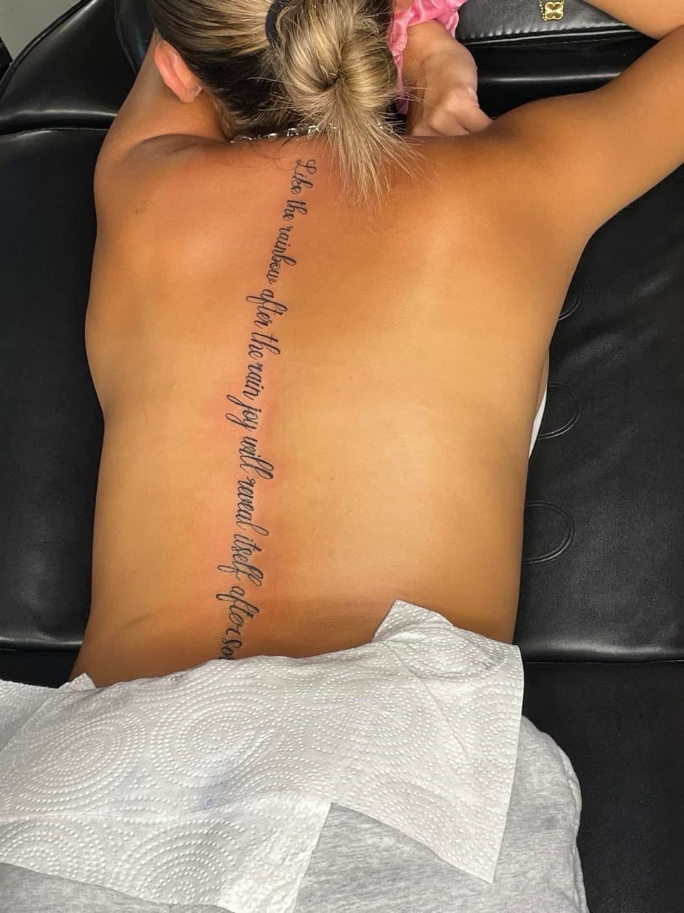 Lettering + Script quote tattoo on Spine by Bizzarreink on TattMe