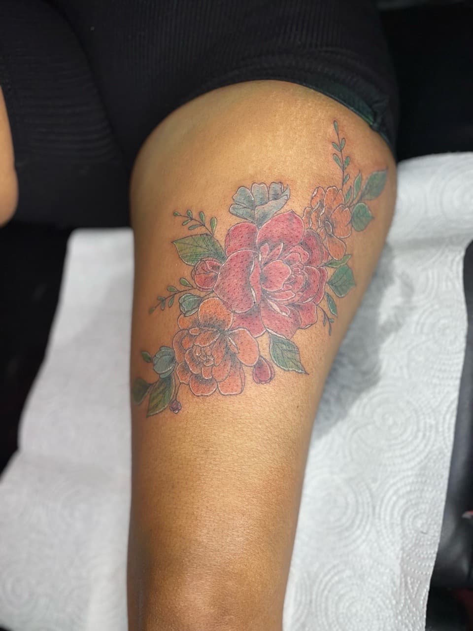 Floral + Illustrative flowers tattoo on Thigh by Bizzarreink on TattMe