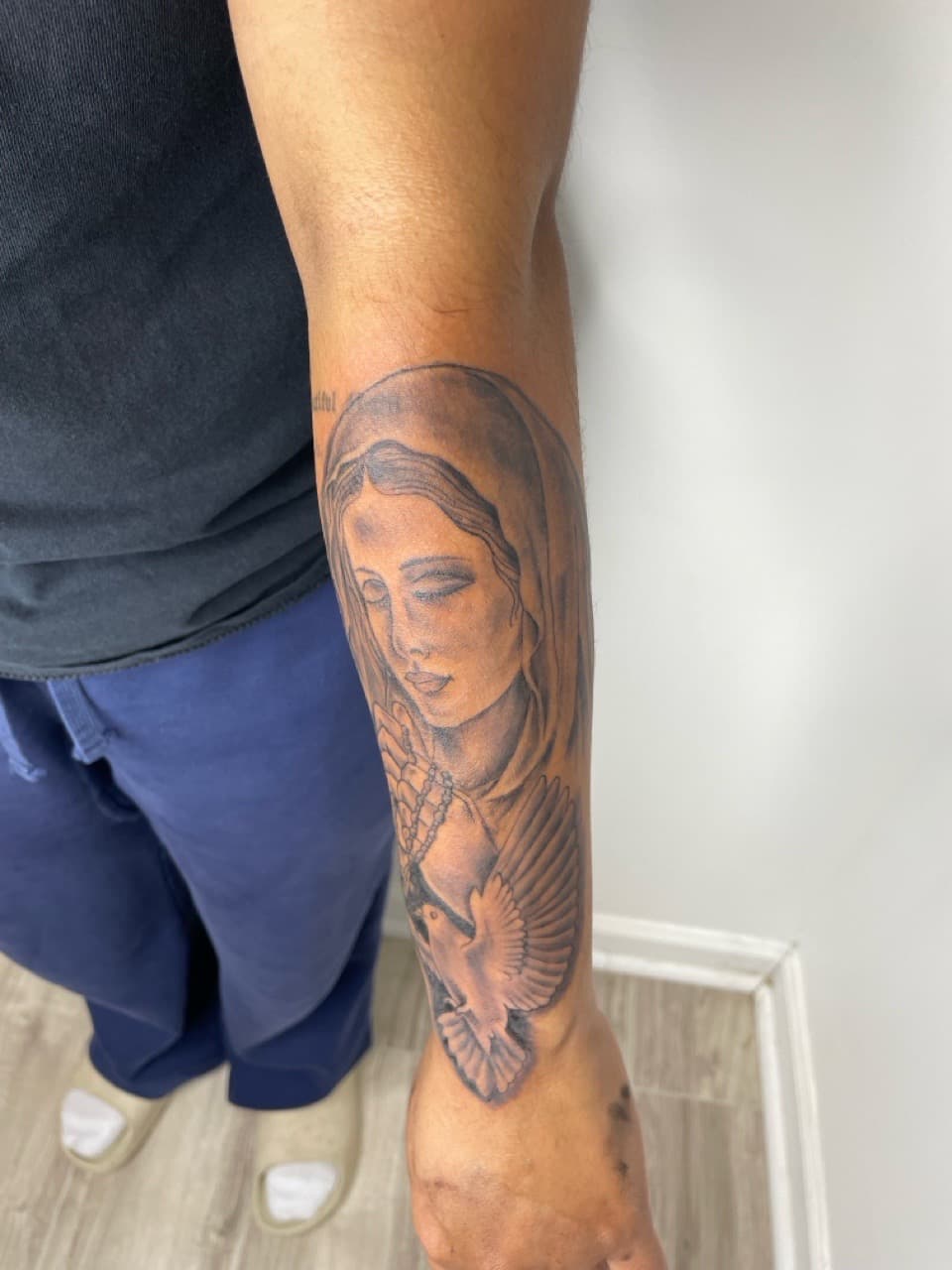 Black & Grey + Realism virgin mary tattoo on Forearm by Bizzarreink on TattMe