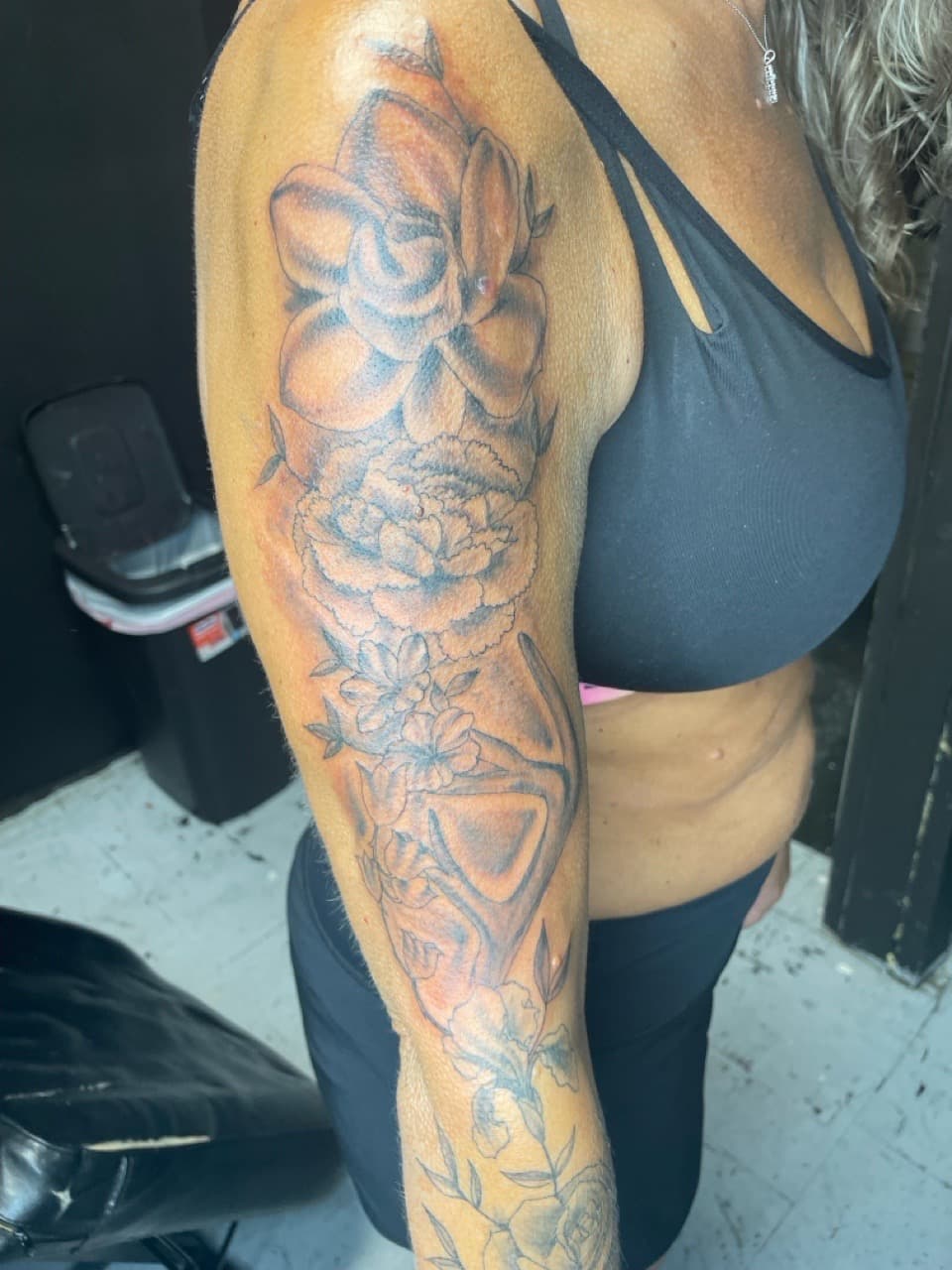 Floral + Black & Grey flowers tattoo on Full Sleeve by Bizzarreink on TattMe