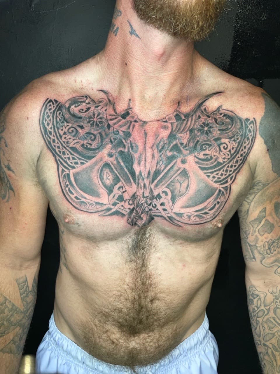 Black & Grey + Celtic skull tattoo on Chest by Bizzarreink on TattMe