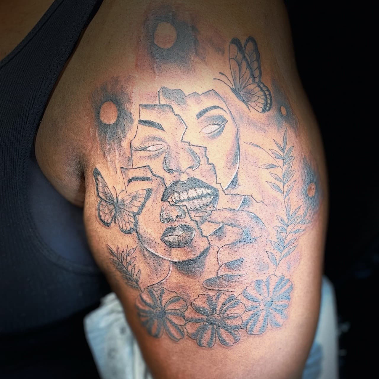 Black & Grey + Illustrative woman tattoo on Upper Arm by Bizzarreink on TattMe