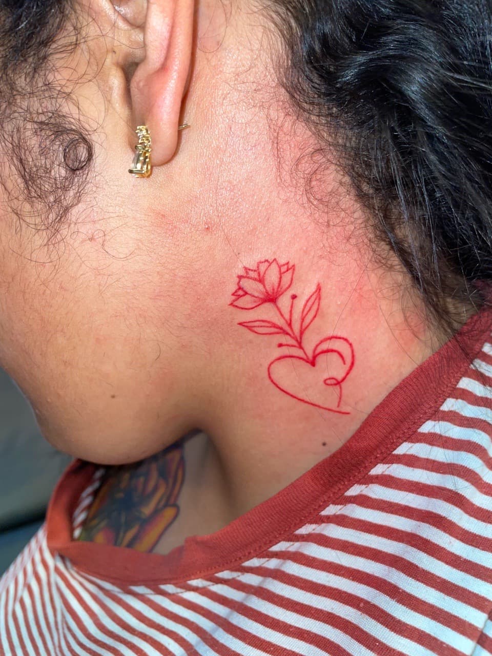 Fine Line + Floral flower tattoo on Neck (Side) by Bizzarreink on TattMe