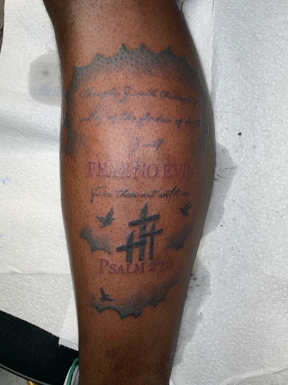Lettering + Script crosses tattoo on Calf by Bizzarreink on TattMe