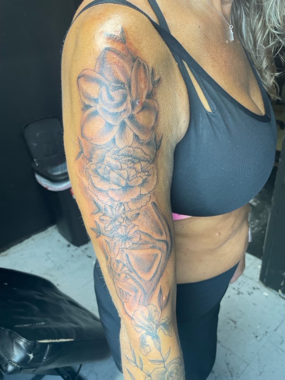 Black & Grey + Floral roses tattoo on Half Sleeve by Bizzarreink on TattMe