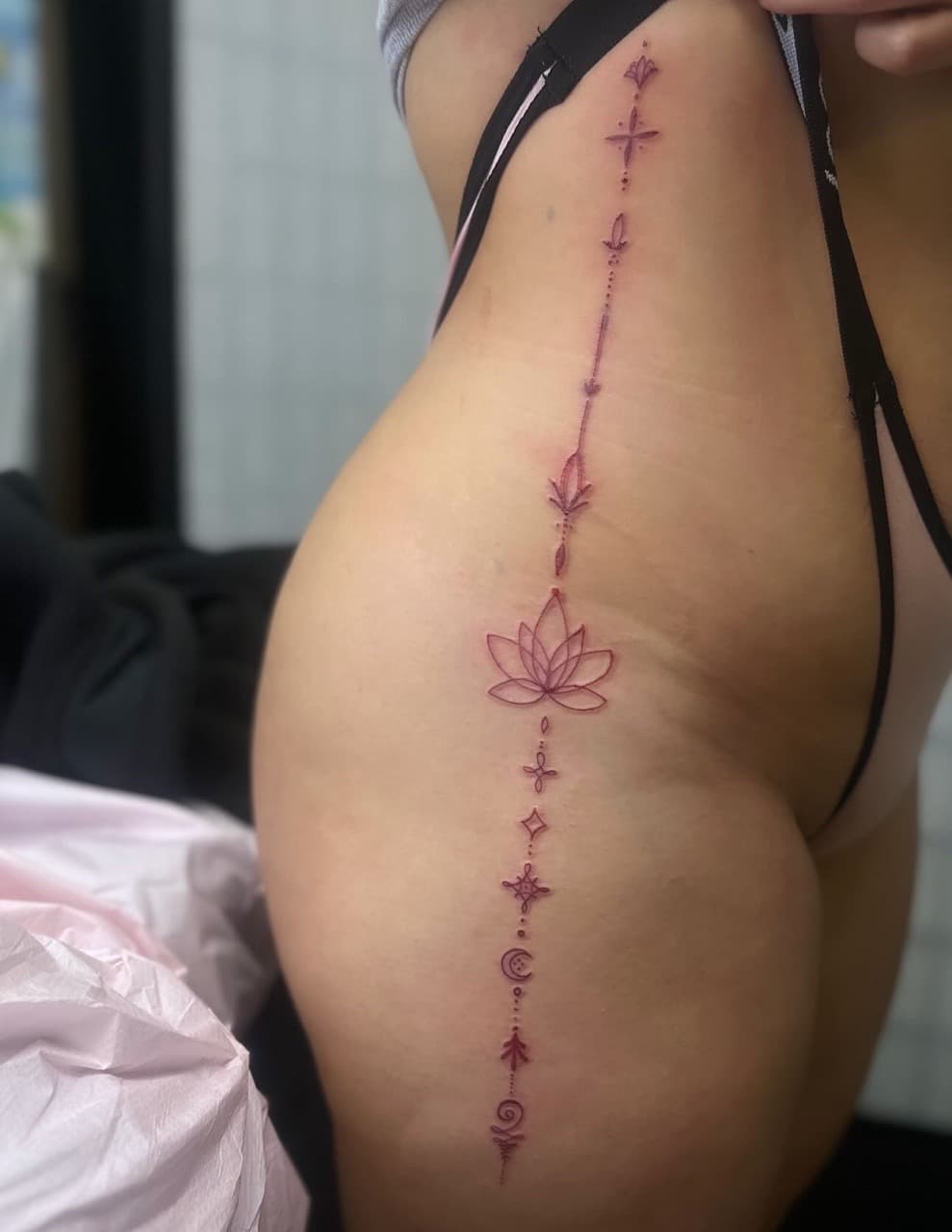 Fine Line + Minimalist lotus tattoo on Hip by Pooh_Ink on TattMe