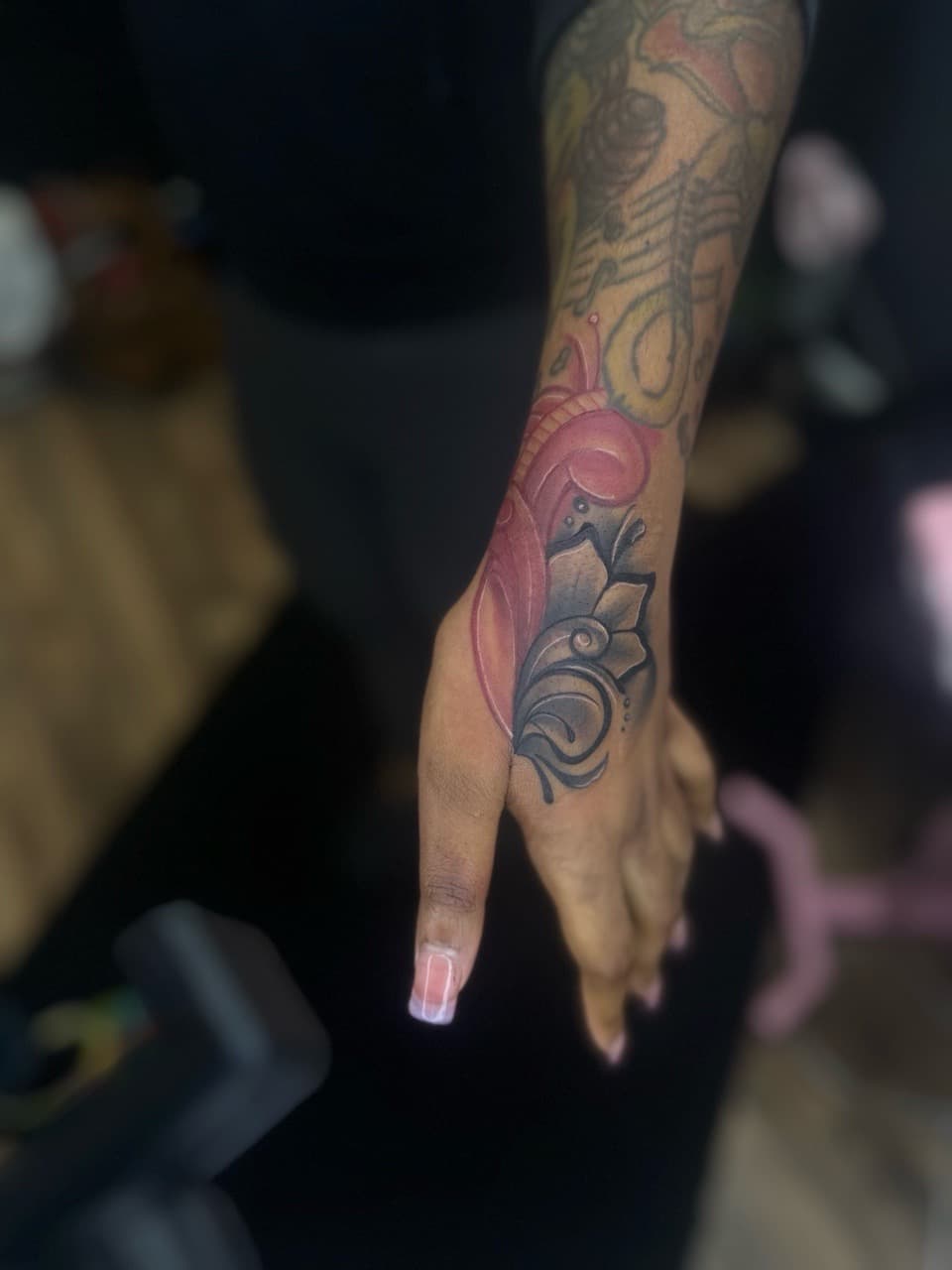 Illustrative + Floral swirls tattoo on Hand by Pooh_Ink on TattMe