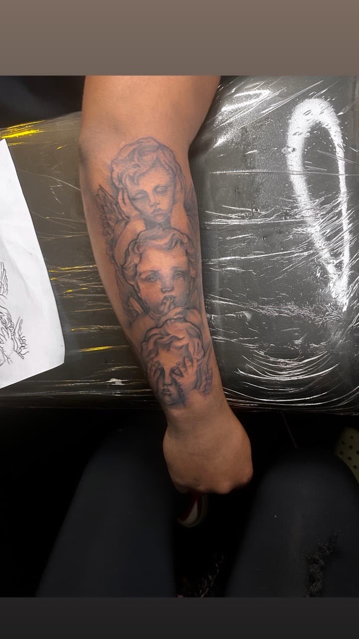 Black & Grey + Realism cherubs tattoo on Forearm by Pooh_Ink on TattMe