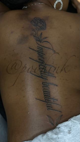 Fine Line + Black-work flower tattoo on Spine by Pooh_Ink on TattMe