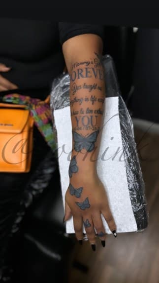 Fine Line + Black & Grey butterflies tattoo on Forearm by Pooh_Ink on TattMe
