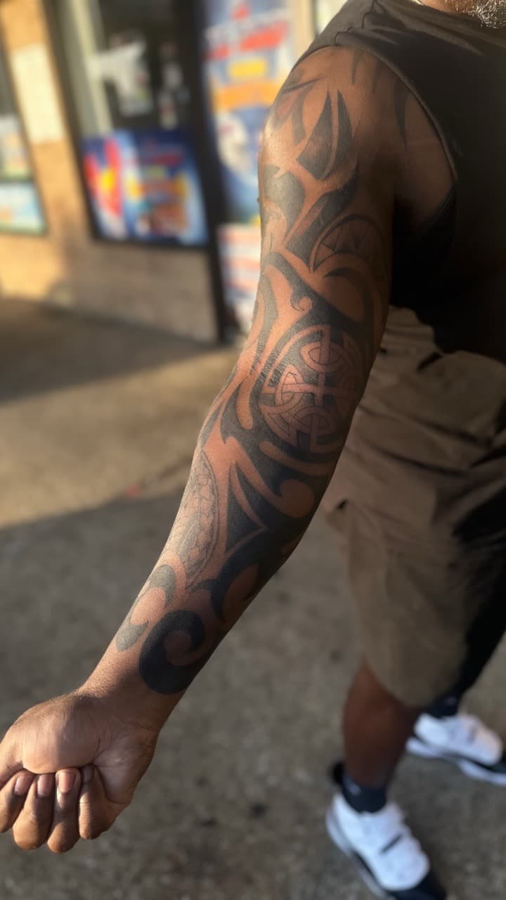 Tribal + Black-work tribal patterns tattoo on Full Sleeve by Pooh_Ink on TattMe