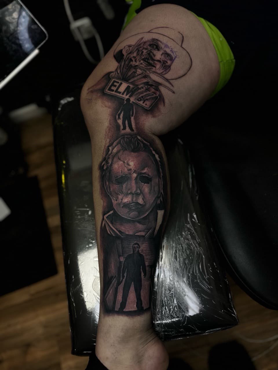 Black & Grey + Realism freddy krueger tattoo on Full Leg Sleeve by Pooh_Ink on TattMe