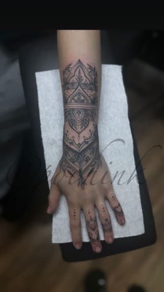Black & Grey + Mandala ornamental tattoo on Forearm by Pooh_Ink on TattMe