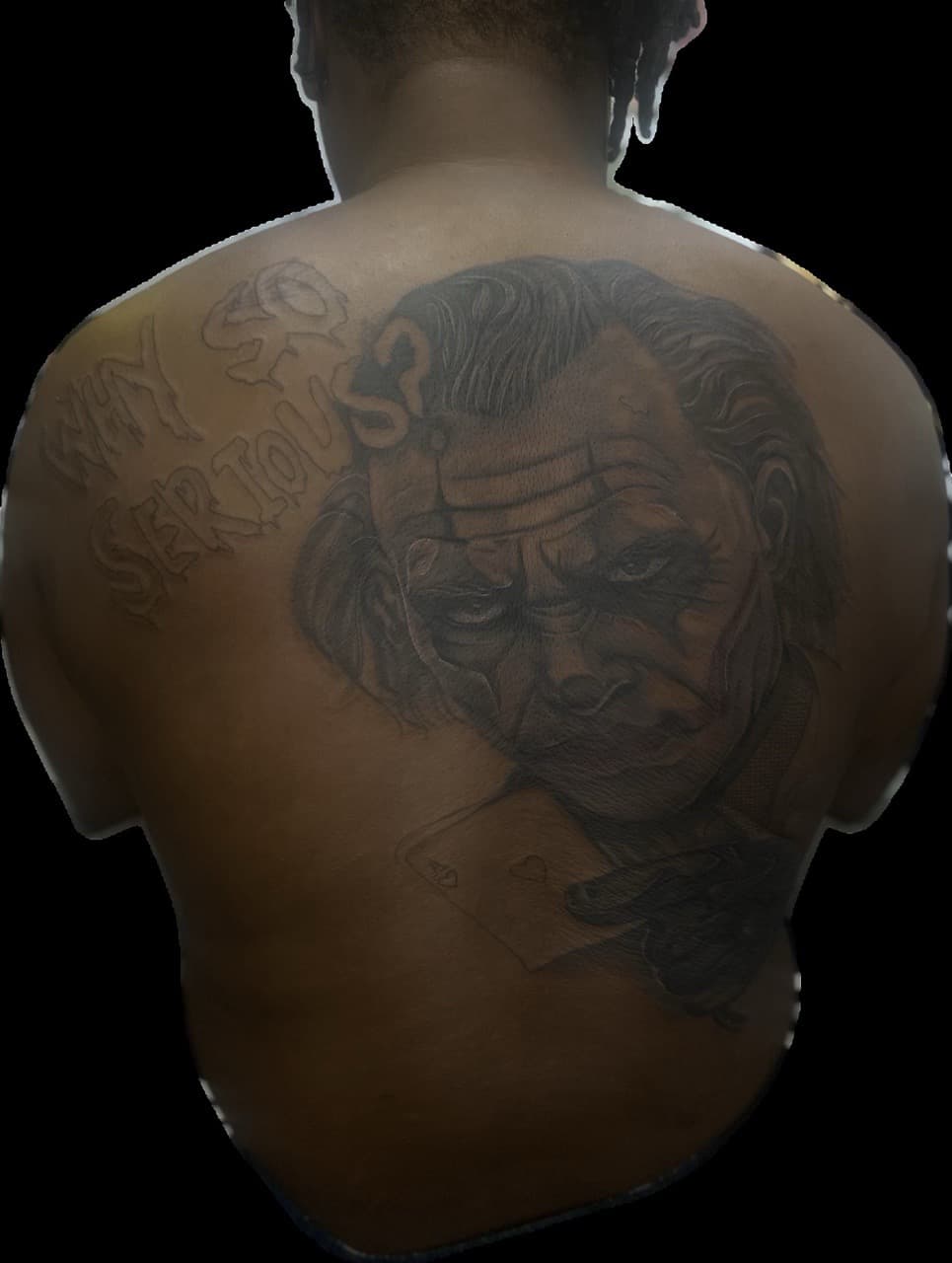 Black & Grey + Realism joker tattoo on Upper Back by Pooh_Ink on TattMe