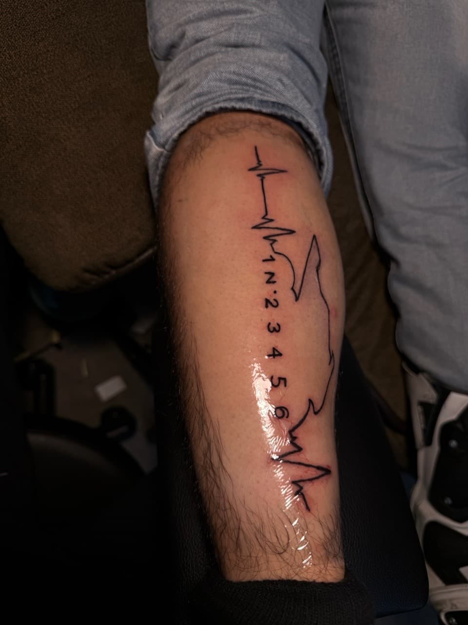 Black-work + Line-work heartbeat tattoo on Calf by Sayas_Mind_Tattoos on TattMe