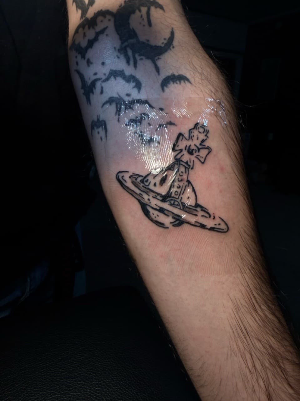 Black-work + Line-work saturn tattoo on Forearm by Sayas_Mind_Tattoos on TattMe