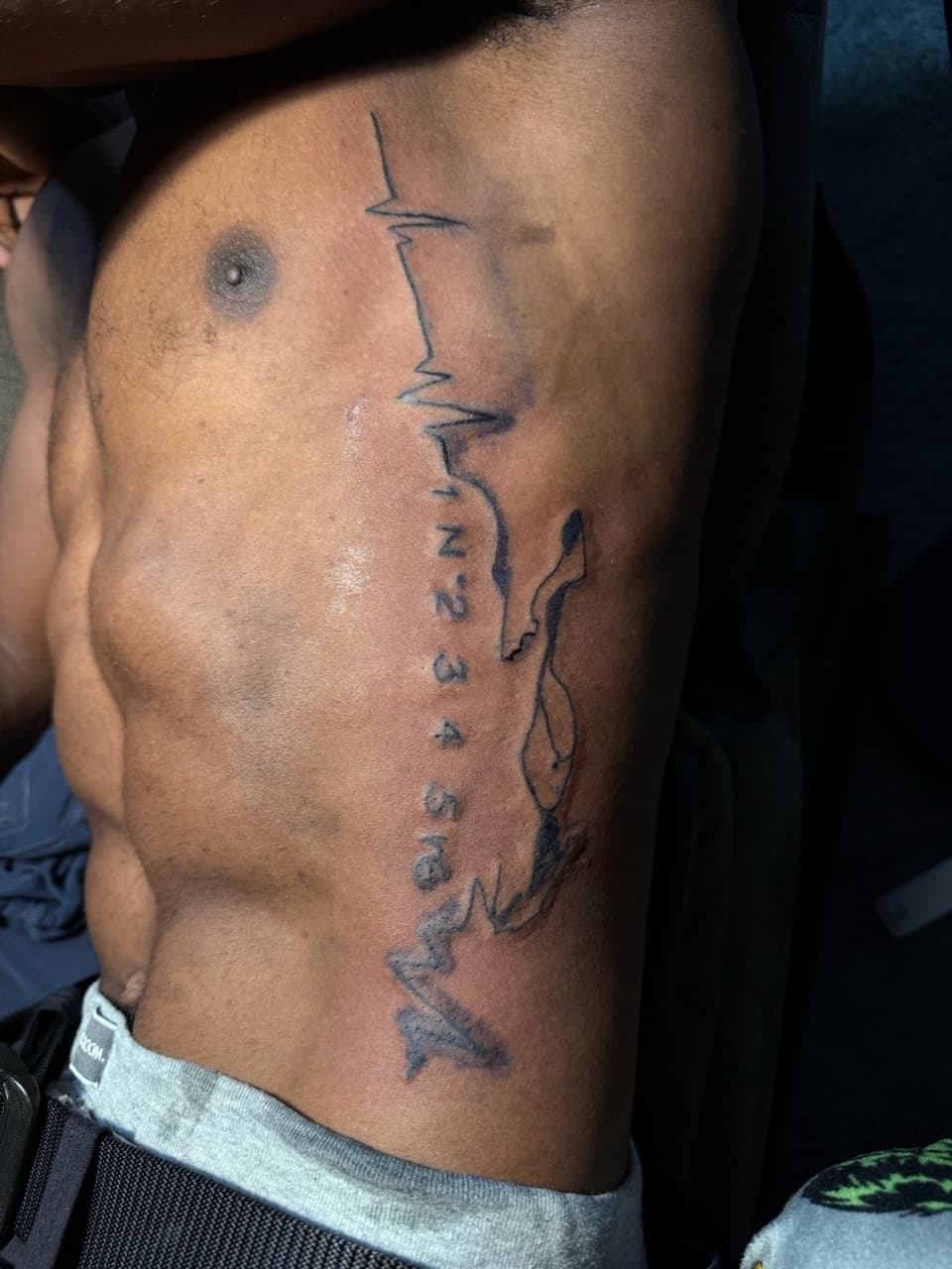 Line-work + Minimalist heartbeat tattoo on Ribs by Sayas_Mind_Tattoos on TattMe