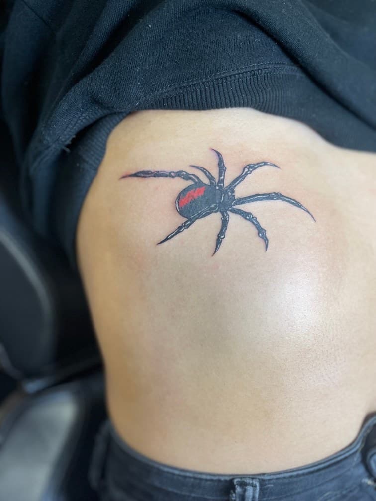 Color + Black-work spider tattoo on Side (Torso) by 19ktattoos on TattMe