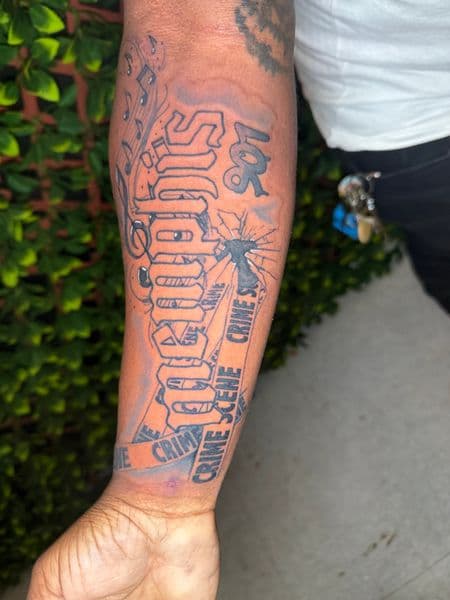 Lettering + Black-work chicago tattoo on Forearm by Edwaun_Randall on TattMe
