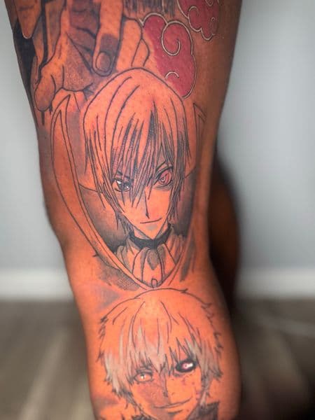 Anime + Black & Grey anime characters tattoo on Thigh by Edwaun_Randall on TattMe