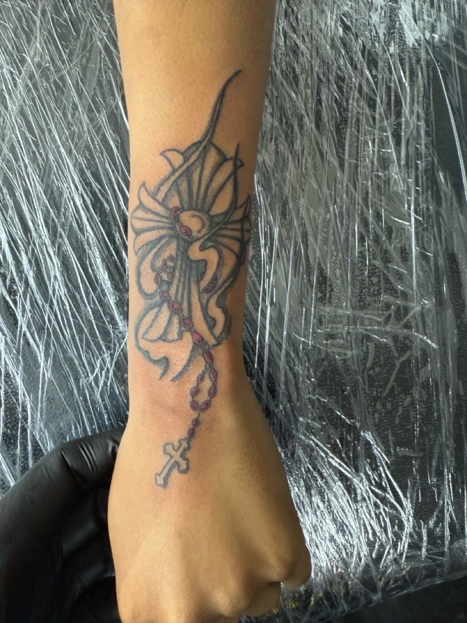 Fine Line + Black & Grey angel tattoo on Forearm by Edwaun_Randall on TattMe