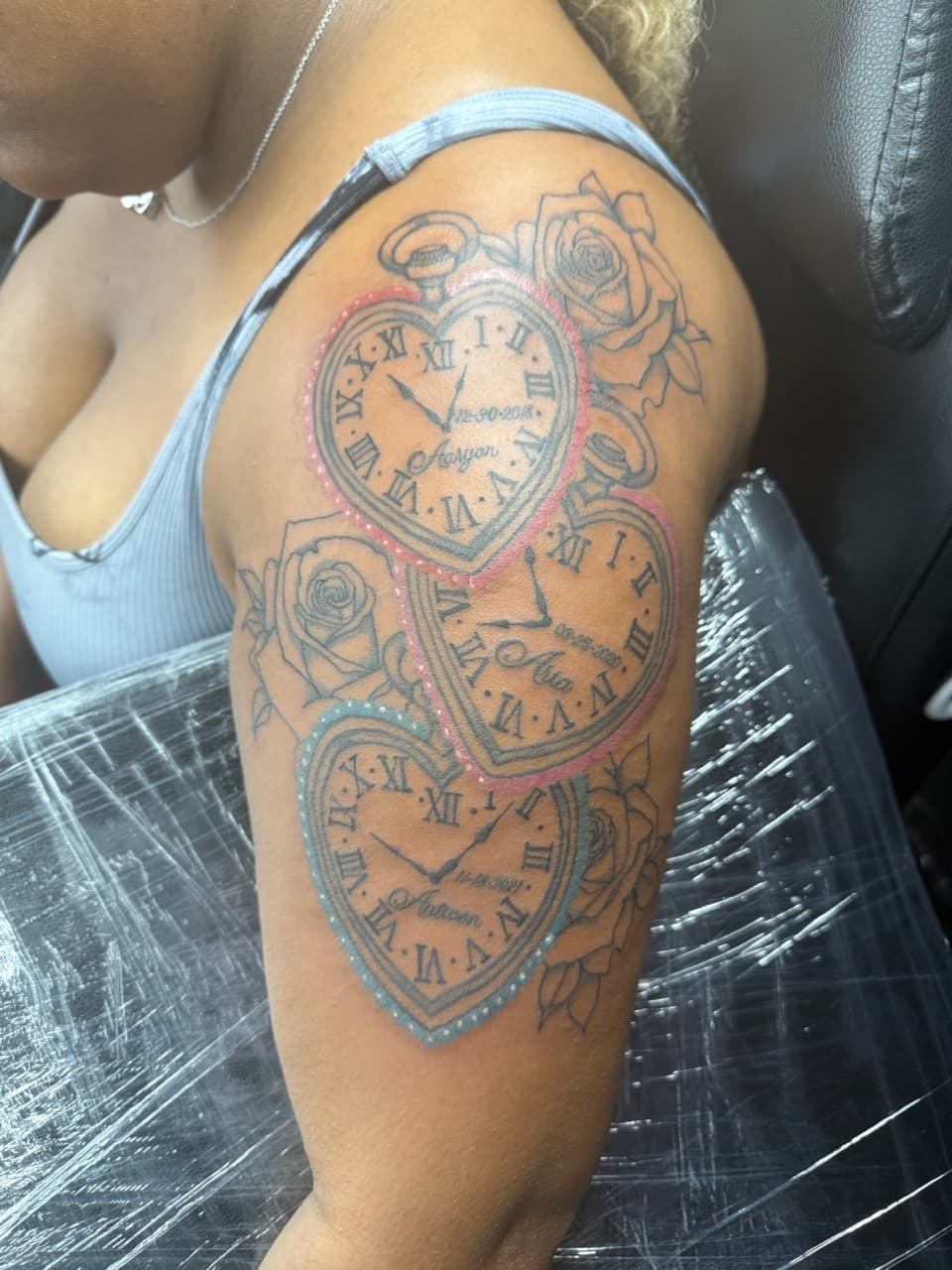 Line-work + Floral pocket watches tattoo on Upper Arm by Edwaun_Randall on TattMe