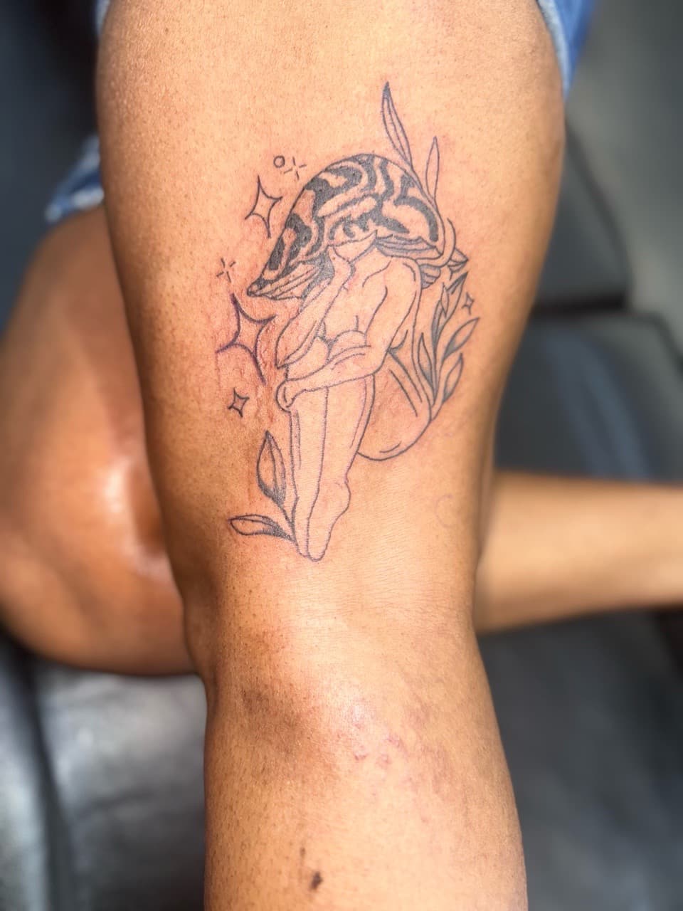 Fine Line + Illustrative mushroom tattoo on Thigh by Edwaun_Randall on TattMe