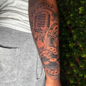 Black & Grey + Illustrative microphone tattoo on Forearm by Edwaun_Randall on TattMe