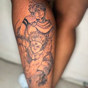 Anime + Black & Grey anime characters tattoo on Thigh by Edwaun_Randall on TattMe