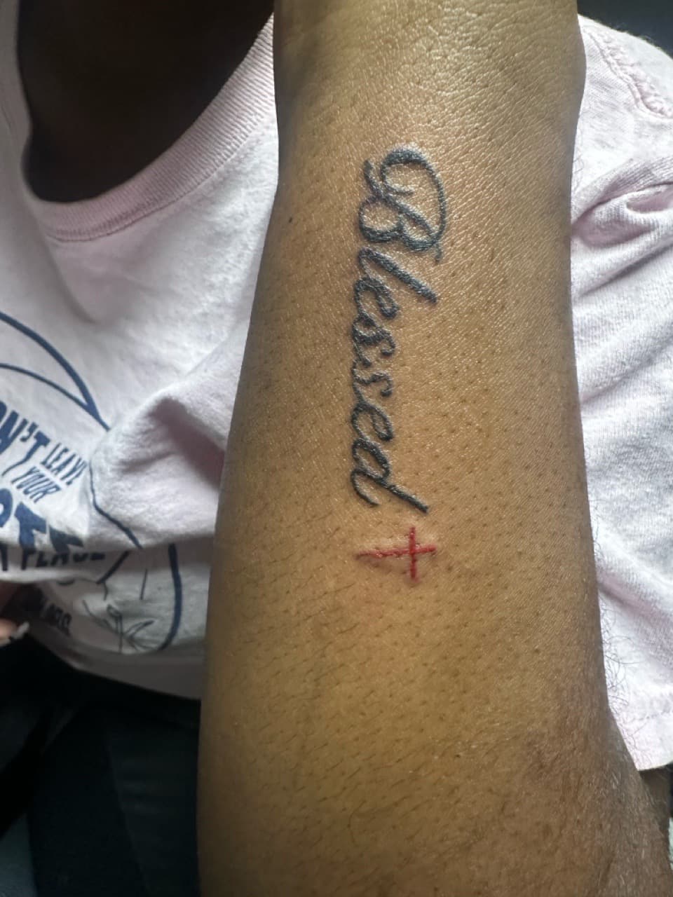 Lettering + Script blessed tattoo on Forearm by Edwaun_Randall on TattMe